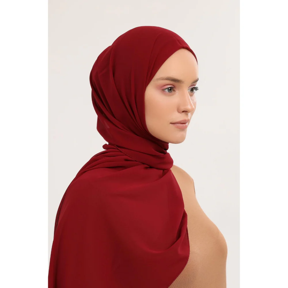 Instant Georgette Hijab With Inner Cap- Maroon - Image 3